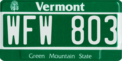 VT license plate WFW803