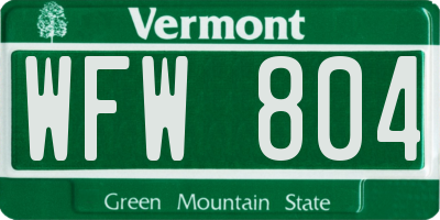 VT license plate WFW804