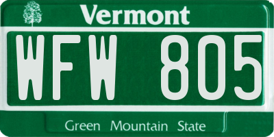 VT license plate WFW805