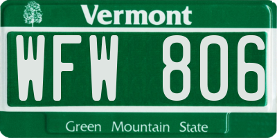 VT license plate WFW806