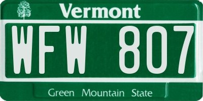 VT license plate WFW807