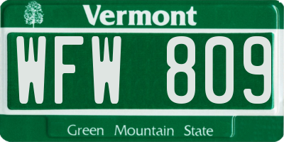 VT license plate WFW809