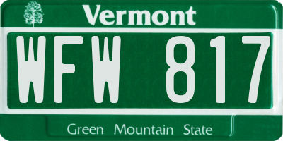 VT license plate WFW817