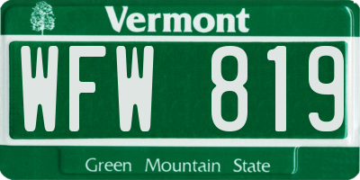 VT license plate WFW819