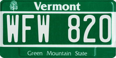 VT license plate WFW820