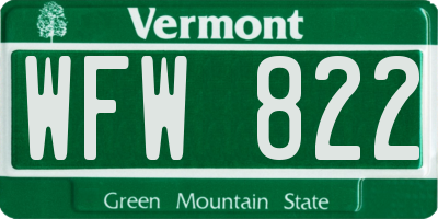 VT license plate WFW822