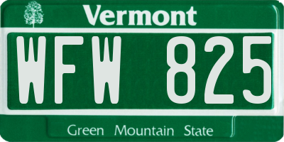 VT license plate WFW825