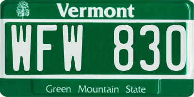 VT license plate WFW830