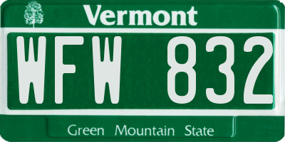 VT license plate WFW832