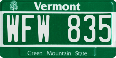 VT license plate WFW835