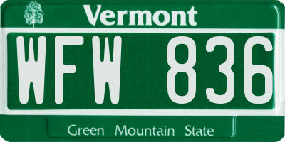 VT license plate WFW836
