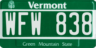 VT license plate WFW838