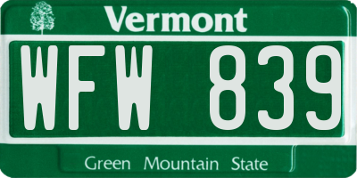VT license plate WFW839