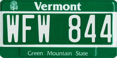VT license plate WFW844