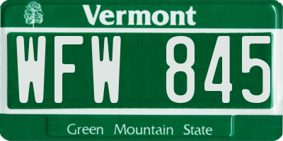 VT license plate WFW845