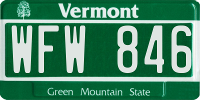 VT license plate WFW846