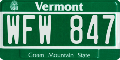 VT license plate WFW847