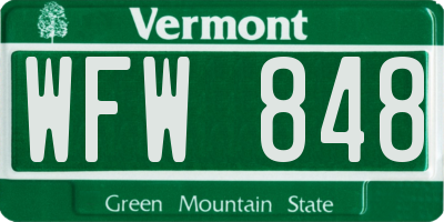 VT license plate WFW848
