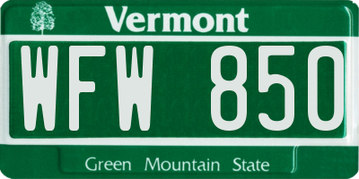 VT license plate WFW850