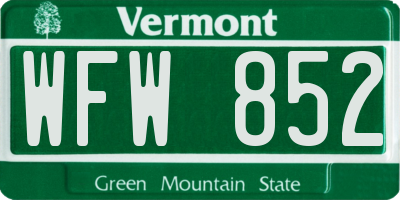 VT license plate WFW852