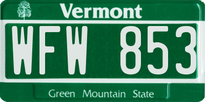 VT license plate WFW853