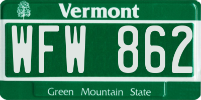 VT license plate WFW862