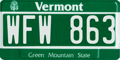 VT license plate WFW863
