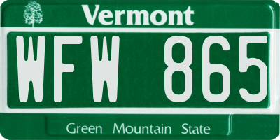 VT license plate WFW865