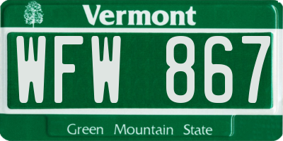 VT license plate WFW867