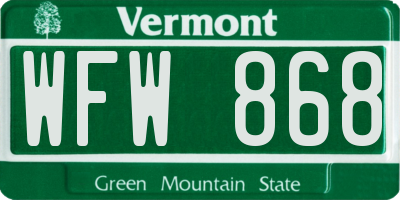 VT license plate WFW868