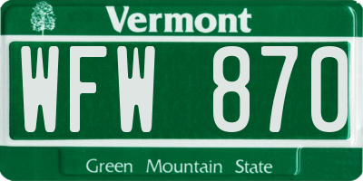 VT license plate WFW870