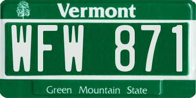 VT license plate WFW871