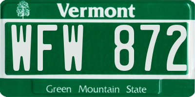 VT license plate WFW872