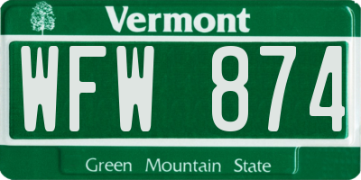 VT license plate WFW874