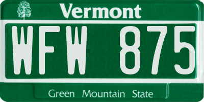 VT license plate WFW875