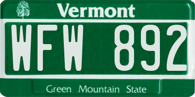 VT license plate WFW892