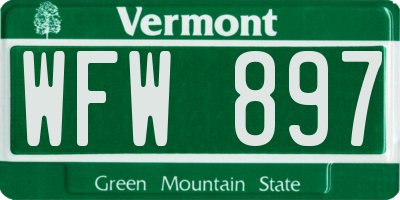 VT license plate WFW897