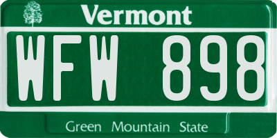 VT license plate WFW898