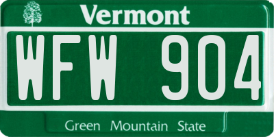 VT license plate WFW904