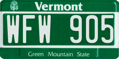 VT license plate WFW905