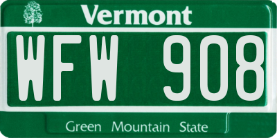VT license plate WFW908