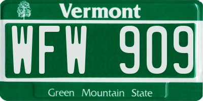 VT license plate WFW909