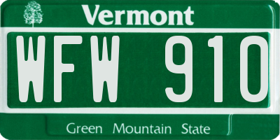 VT license plate WFW910