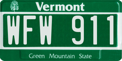 VT license plate WFW911