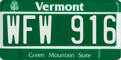 VT license plate WFW916