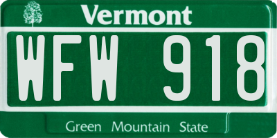 VT license plate WFW918