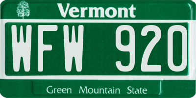 VT license plate WFW920