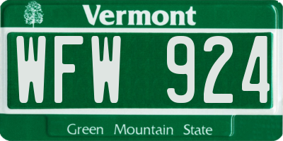 VT license plate WFW924