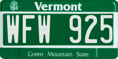 VT license plate WFW925