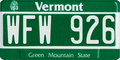 VT license plate WFW926
